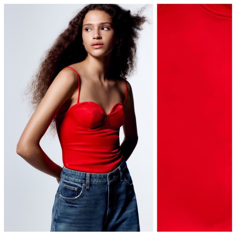 Zara red sweetheart neckline bodysuit